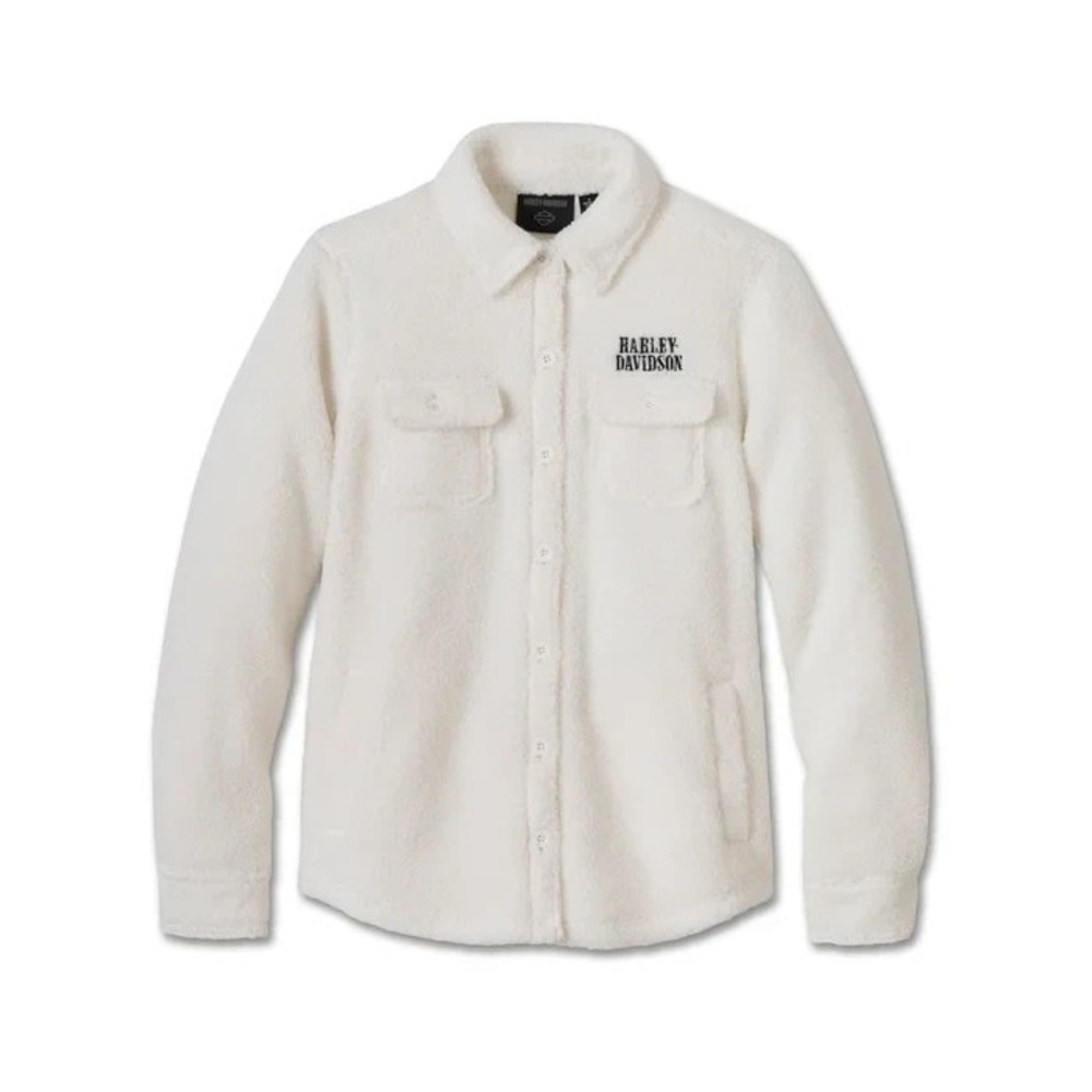 NWT Harley Davidson White Sherpa Teddy Button Shirt Jacket Shacket sz.XS 96224